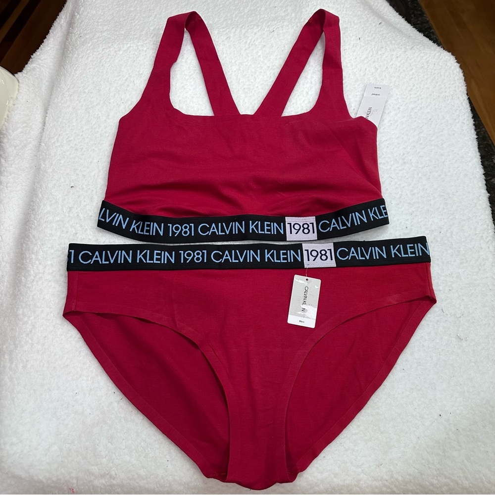 Red Calvin Klein Bralette And Panty Set